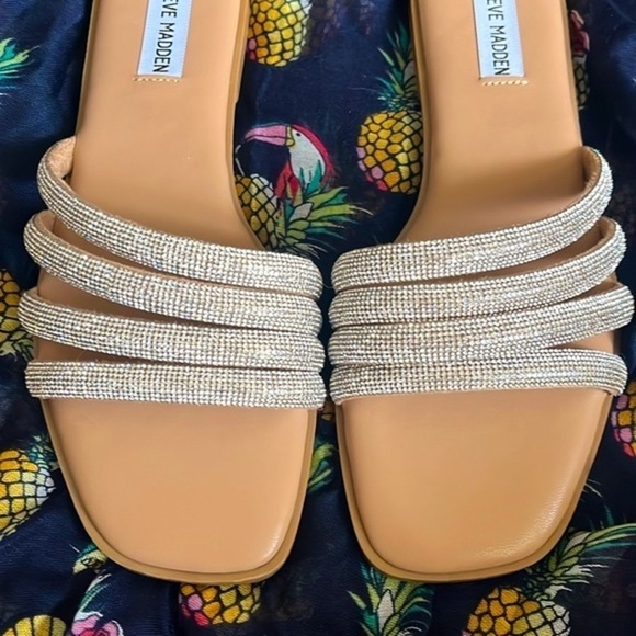 Brand New Steve Madden Rhinestone Multi-Strap Slip-On Sandals Bling Snazzy Slide - Picture 10 of 14